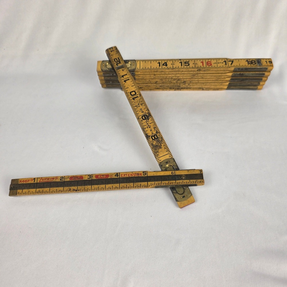 Vintage Lufkin X46F Red End Brass Slide Extension Folding Wood Ruler 72in USA
